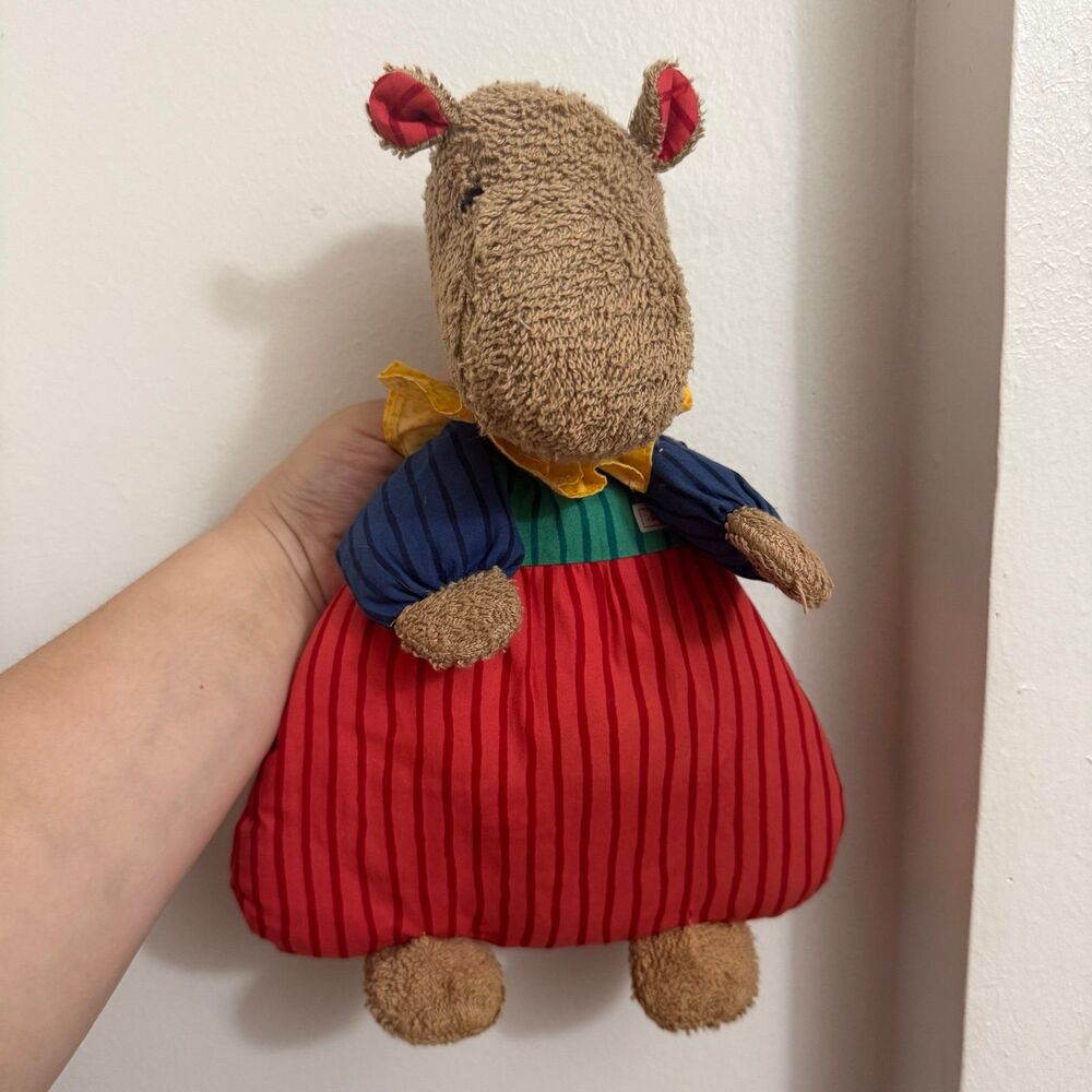 HTF Rare Sigikid Plush Brown hippo colorful striped Stuffed Animal Colorful
